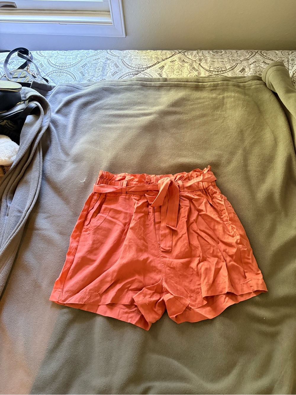 Thread & Supply Coral-Orange High Waist Tie Shorts